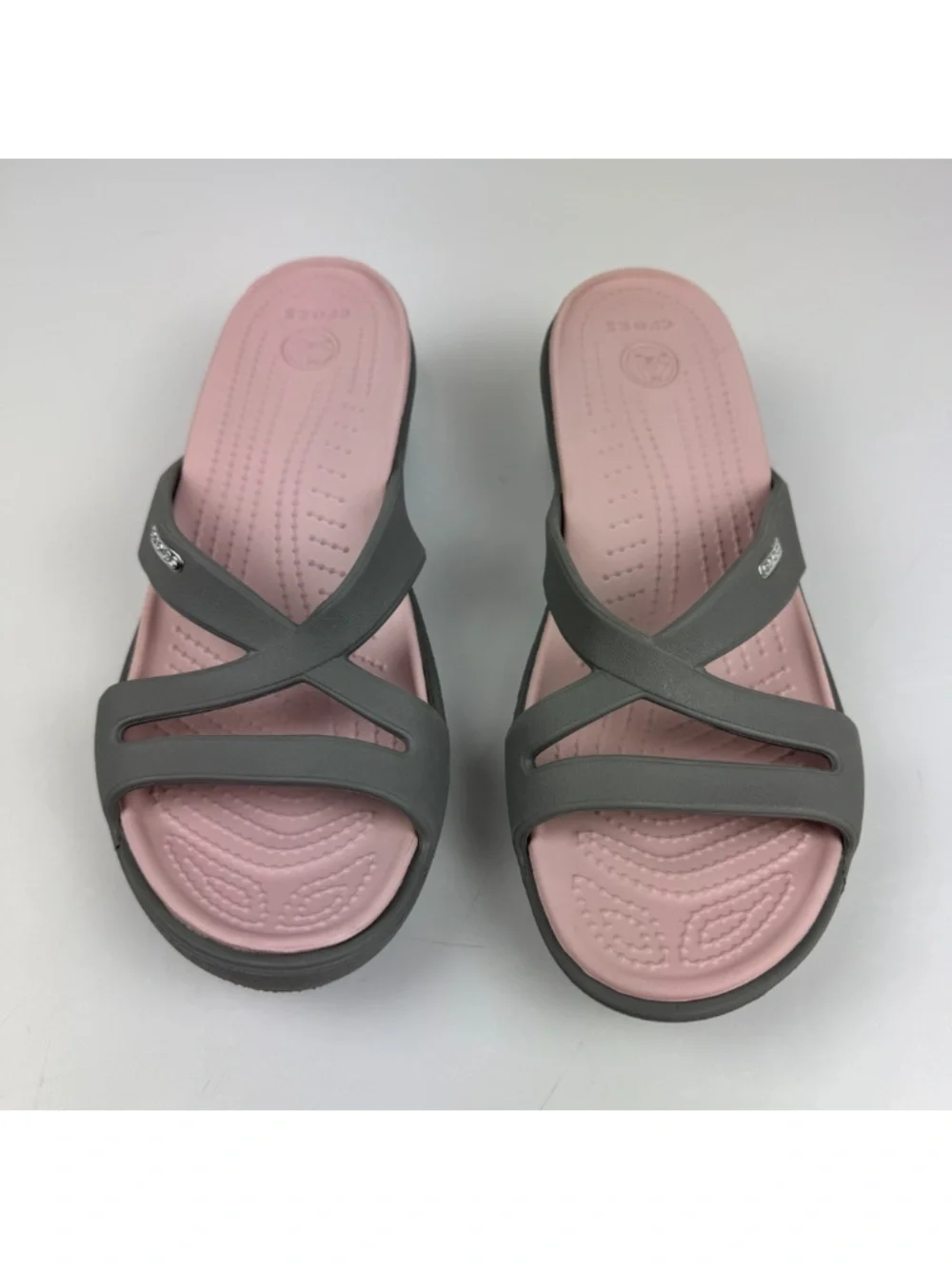 Crocs Womens Size 11 Patricia II Wedge Slip On Sandals Pink Gray